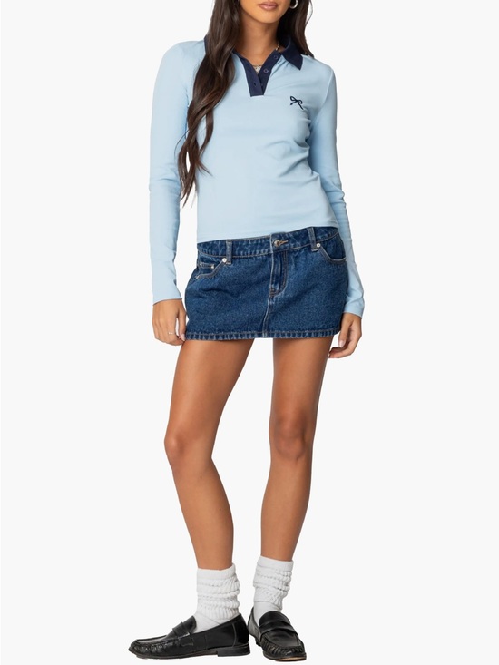Tops - Edikted long sleeve Light Blue Long Sleeve Top bow XS